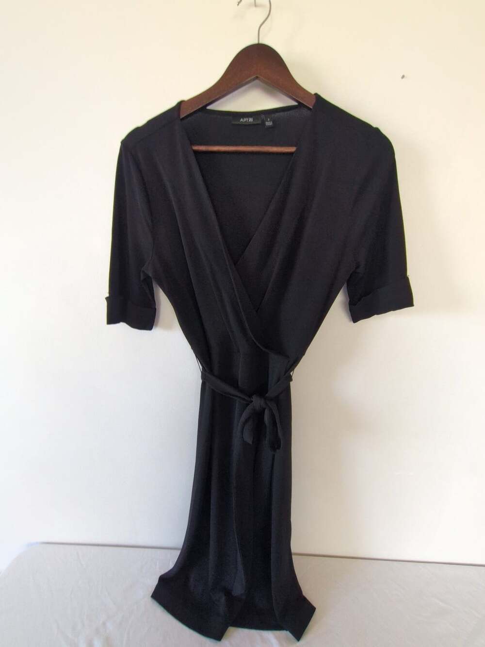 Apt. 9 Black Wrap Dress Size S Short Sleeve Tie Belt